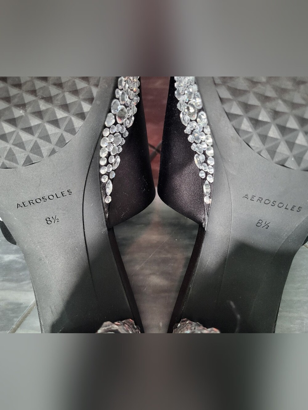Aerosoles Black Satin Slide Sandals with Crystal Embellishments 8.5 - Picture 8 of 9